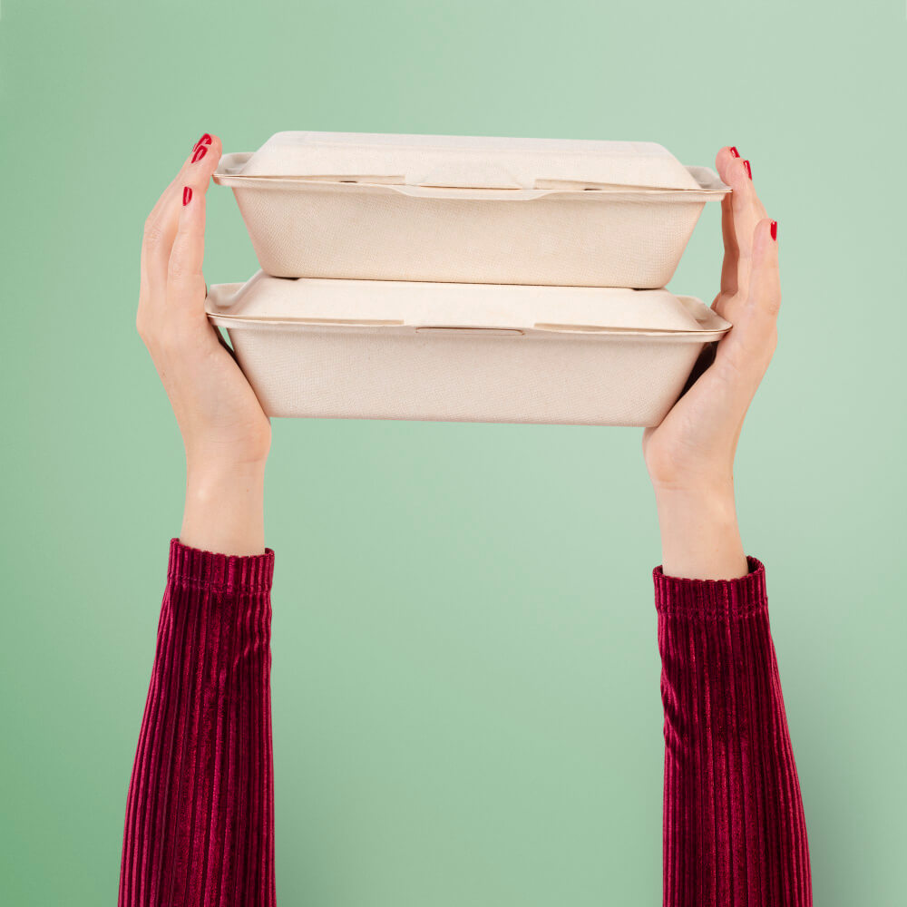 5 Compartment Bagasse Meal Tray with Lid